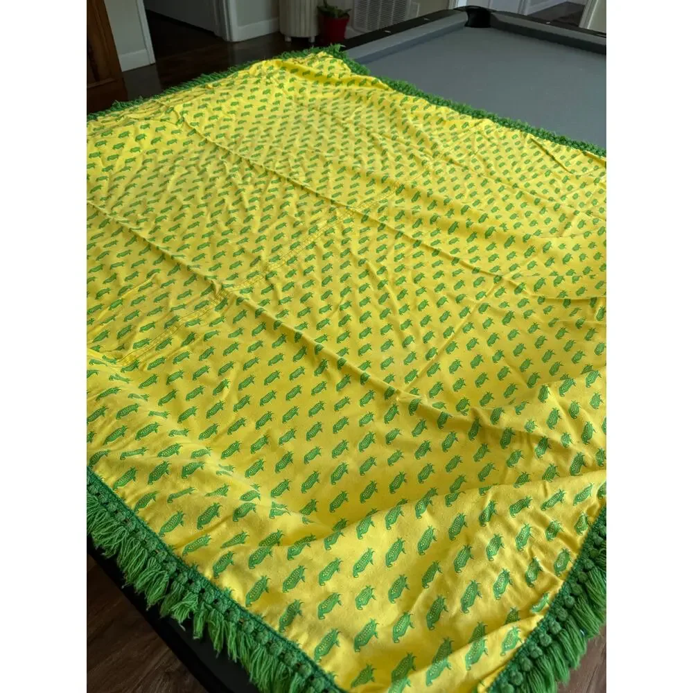 Handmade Cotton Fringe Tablecloth Corn Print Farmhouse Cottagecore 51 x 51